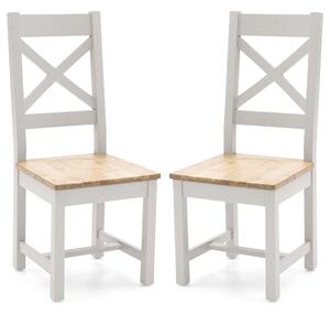 Ferndale Grey With Oak Seat Cross Back Dining Chairs In Pair