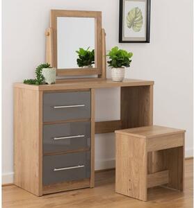 Samaira Dressing Table Set In Grey High Gloss And Light Oak