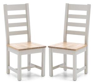 Ferndale Grey With Oak Seat Ladder Back Dining Chairs In Pair