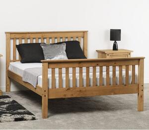 Merlin Wooden High Foot End King Size Bed In Waxed Pine