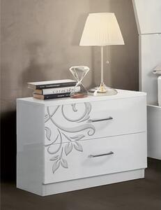 Mayon Wooden Bedside Cabinet In Flower Pattern White Gloss