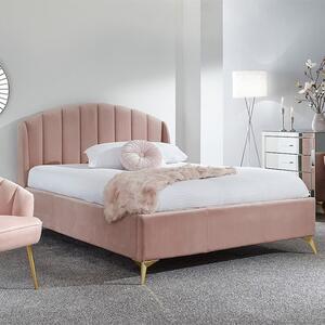 Pulford Velvet End Lift Storage King Size Bed In Blush Pink