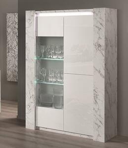 Attoria LED 2 Door Wooden Display Cabinet White Marble Effect