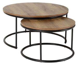 Qinson Wooden Round Set Of 2 Coffee Tables In Medium Oak Effect