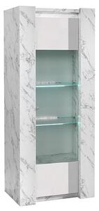 Attoria LED 1 Door Wooden Display Cabinet White Marble Effect