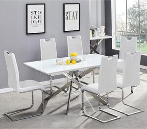 Petra Large White Glass Dining Table 6 Petra White Chairs