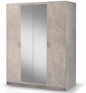 Mayon Mirrored Wooden 4 Doors Wardrobe In Grey Marble Effect