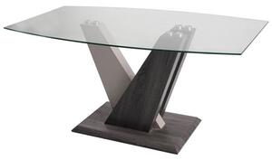 Alexa Glass Dining Table In Dark Grey And Champagne High Gloss