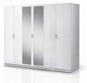 Mayon Mirrored Wooden 6 Doors Wardrobe In White High Gloss