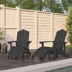 Troy Garden HDPE Anthracite Armchairs With Footstools In Pair