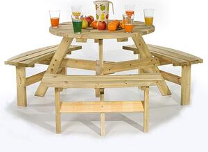 Balint Timber Picnic Table Round With Benches In Green Pine