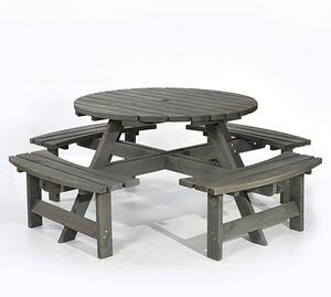 Yetta Timber Picnic Table With 8 Seater Benches In Dark Grey