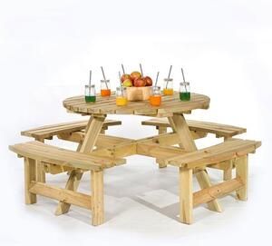 Yetta Timber Picnic Table With 8 Seater Benches In Green Pine