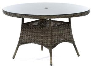 Ryker Rattan Dining Table Round In Brown Weave With Glass Top