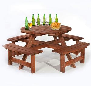 Yetta Timber Picnic Table With 8 Seater Benches In Brown