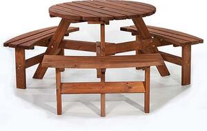 Balint Timber Picnic Table Round With Benches In Brown