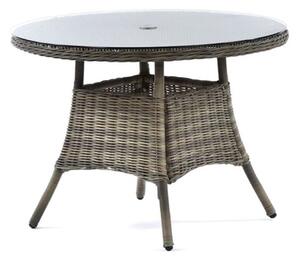 Ryker Rattan Dining Table Small Round In Brown With Glass Top