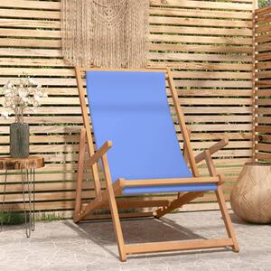 Gella Teak Wood Beach Folding Chair With Blue Fabric Seat