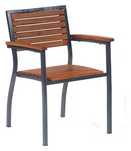 Dylan Hardwood Arm Chair In Brown With Dark Grey Metal Frame