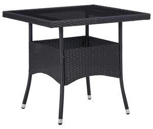 Beile Outdoor Glass Top Dining Table In Black Poly Rattan