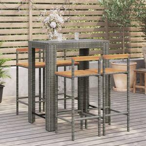 Quest Solid Wood 5 Piece Garden Bar Set In Grey Poly Rattan