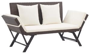 Lillie Garden Seating Bench In Brown Rattan With Cushions
