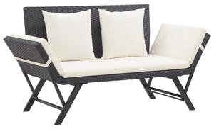 Lillie Garden Seating Bench In Black Rattan With Cushions