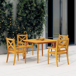 Narvon Large Round Wooden 5 Piece Garden Dining Set In Natural