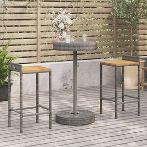 Olivia Solid Wood 3 Piece Garden Bar Set In Grey Poly Rattan