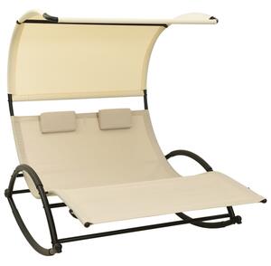 Faris Textilene Double Sun Lounger With Canopy In Cream