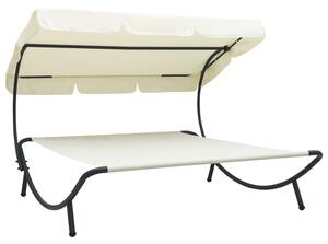 Grace Outdoor Lounge Bed With Canopy In Cream White