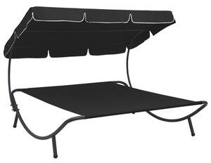 Grace Outdoor Lounge Bed With Canopy In Black