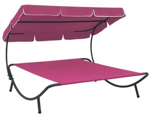 Grace Outdoor Lounge Bed With Canopy In Pink