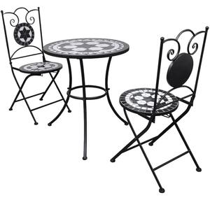 Gino Ceramic Tile Top Bistro Set Round In Black And White