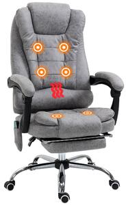 Vinsetto Massage Executive Office Chair, Heated 6 Points Vibration, Adjustable Swivel Ergonomic Desk Chair Recliner w/ Footrest Grey Aosom UK
