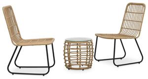 Laconia Glass And Poly Rattan 3 Piece Bistro Set In Oak