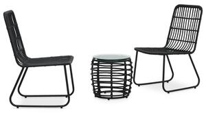 Laconia Glass And Poly Rattan 3 Piece Bistro Set In Black