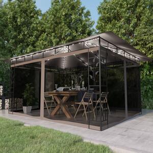 Marcel 4m x 3m Gazebo In Taupe With Net And LED Lights