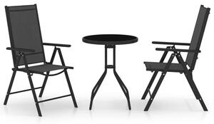 Ontario Glass And Textilene 3 Piece Bistro Set In Black