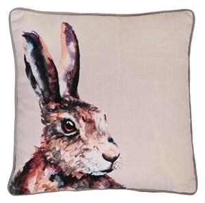 Meg Hawkins Hare Square Cushion with Wooden Buttons Cream