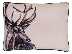 Stag Rectangular Cushion with Wooden Buttons Cream