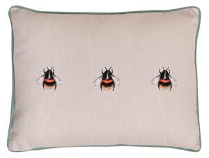 Bee Rectangular Cushion with Wooden Buttons Cream