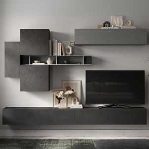 Parra Wall Hung Wooden Entertainment Unit In Ardesia And Piombo