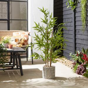 Artificial Indoor Outdoor Bamboo Tree in White Geometric Pot Green