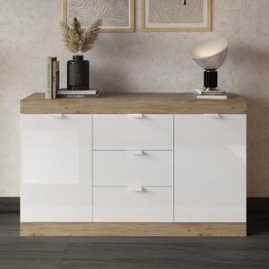 Saya Gloss Sideboard 2 Doors 3 Drawers Small In White And Cadiz