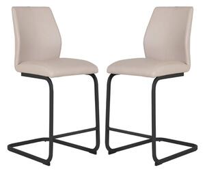 Adoncia Taupe Faux Leather Counter Bar Chairs In Pair