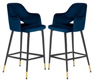 Brietta Navy Velvet Bar Chairs In Pair