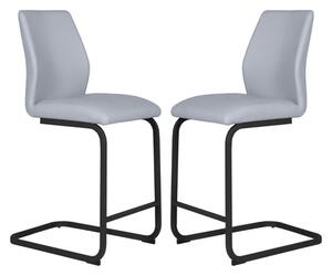 Adoncia Silver Faux Leather Counter Bar Chairs In Pair