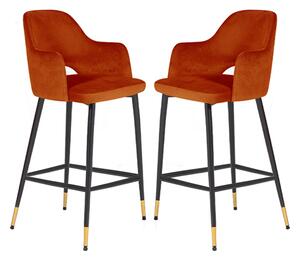 Brietta Rust Velvet Bar Chairs In Pair