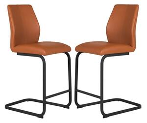 Adoncia Tan Faux Leather Counter Bar Chairs In Pair